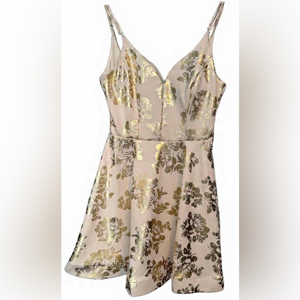 B Darlin- Floral Metallic Print Scuba Dress- 9/10- Juniors